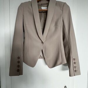 Patrizia Pepe Tan Blazer with Shawl Collar and Cropped Fit